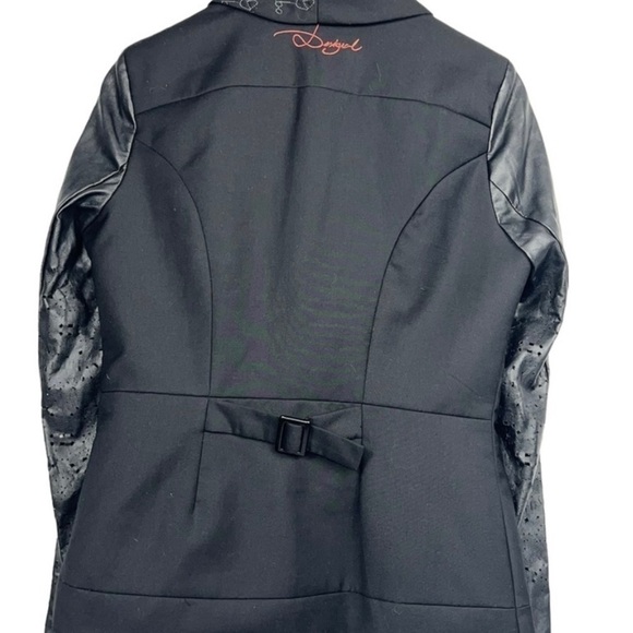 Desigual Black Suit Jacket Leather Sleeve Size 36 - Picture 6 of 12